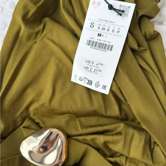 Zara Asymmetrical Olive Dress with Belt - Picture 2 of 2